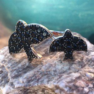Black Spinel Birds .925 Ring Sterling Silver Natural Gemstones Size 6